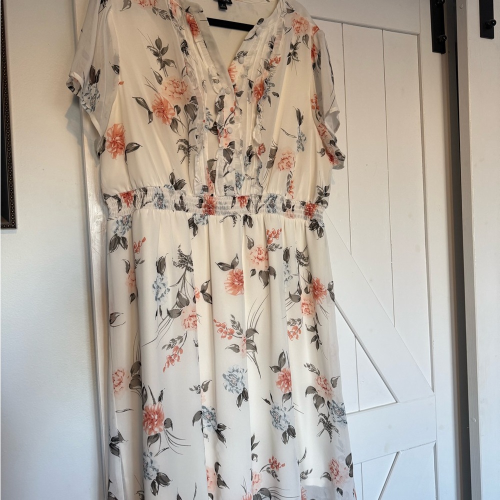 Torrid Pink and Gray Flutter Sleeve V-Neck Midi Dress